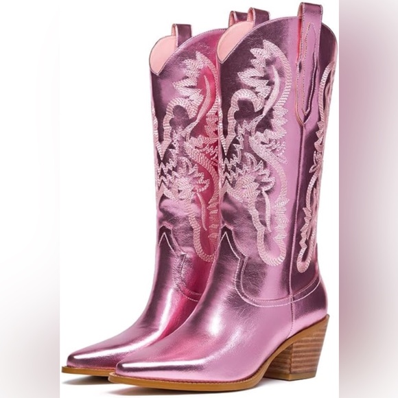 Shoes - Women's Metallic Cowboy Boots Mid Calf Cowgirl Boots.  Size 9.  New without tag.